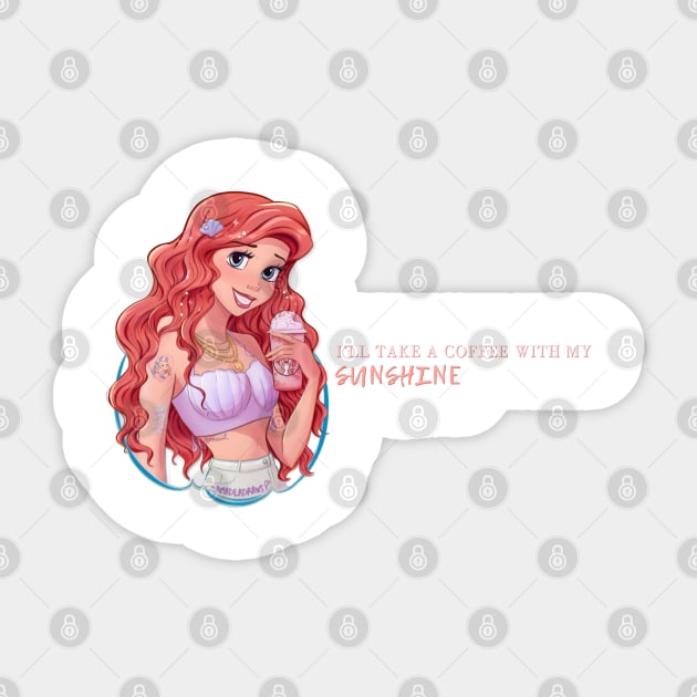 Mermaid Princess with Strawberry Frappuccino Sticker by Amadeadraws